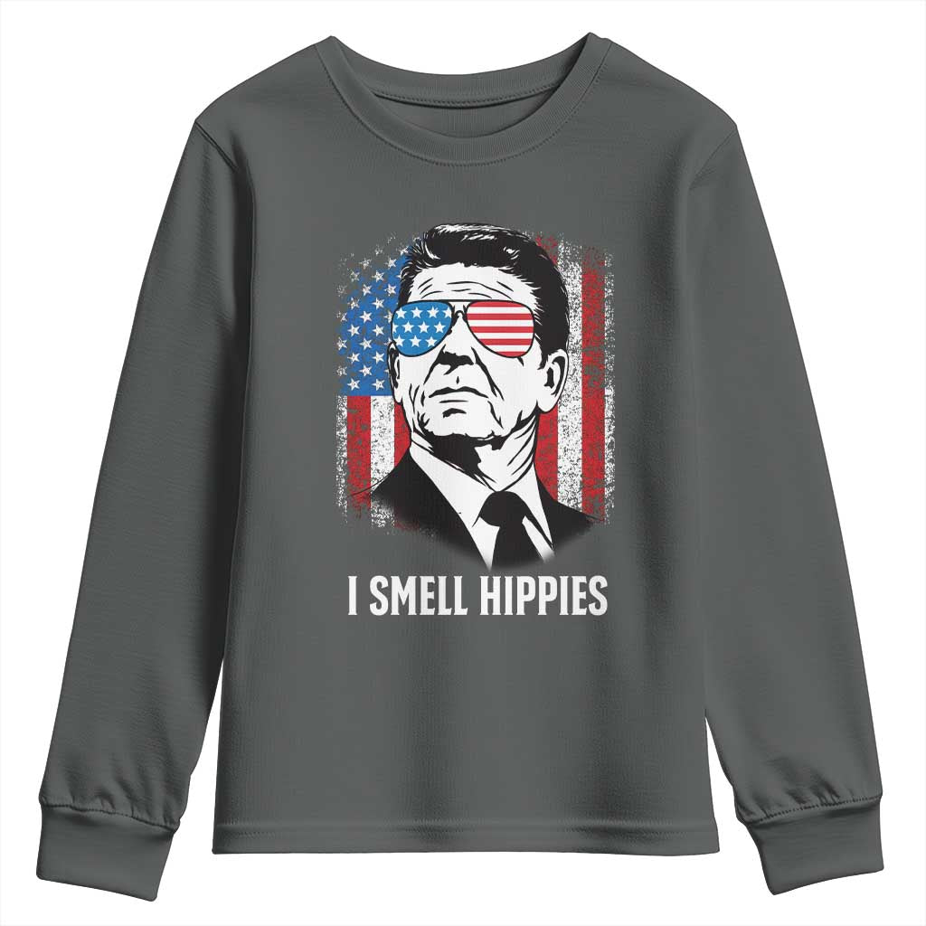 Ronald Reagan 4th of July America Flag Youth Sweatshirt I Smell Hippies
