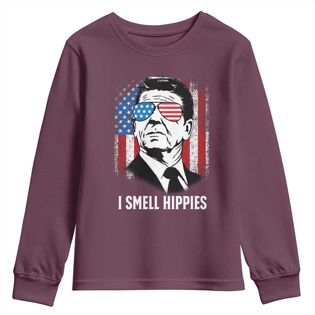 Ronald Reagan 4th of July America Flag Youth Sweatshirt I Smell Hippies