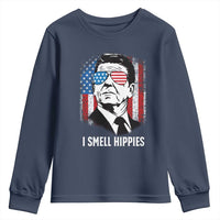 Ronald Reagan 4th of July America Flag Youth Sweatshirt I Smell Hippies