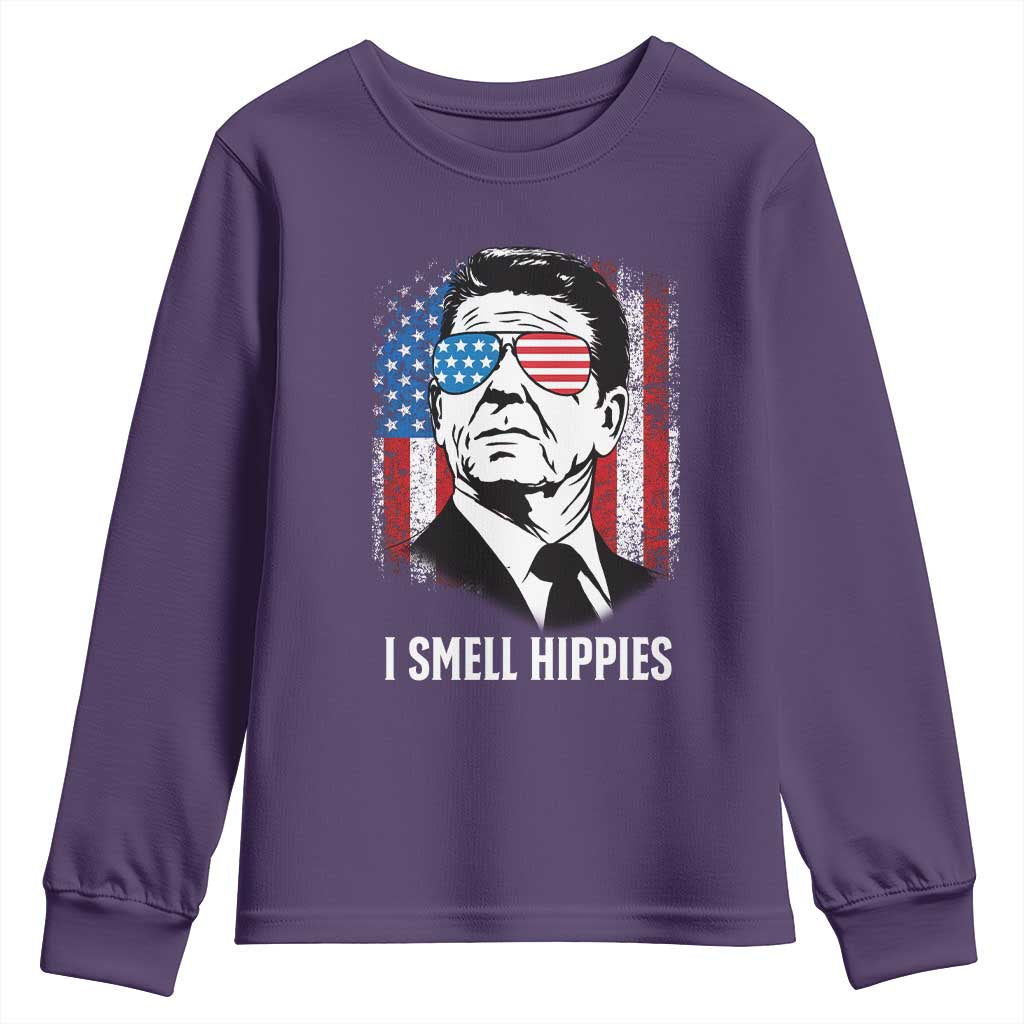 Ronald Reagan 4th of July America Flag Youth Sweatshirt I Smell Hippies