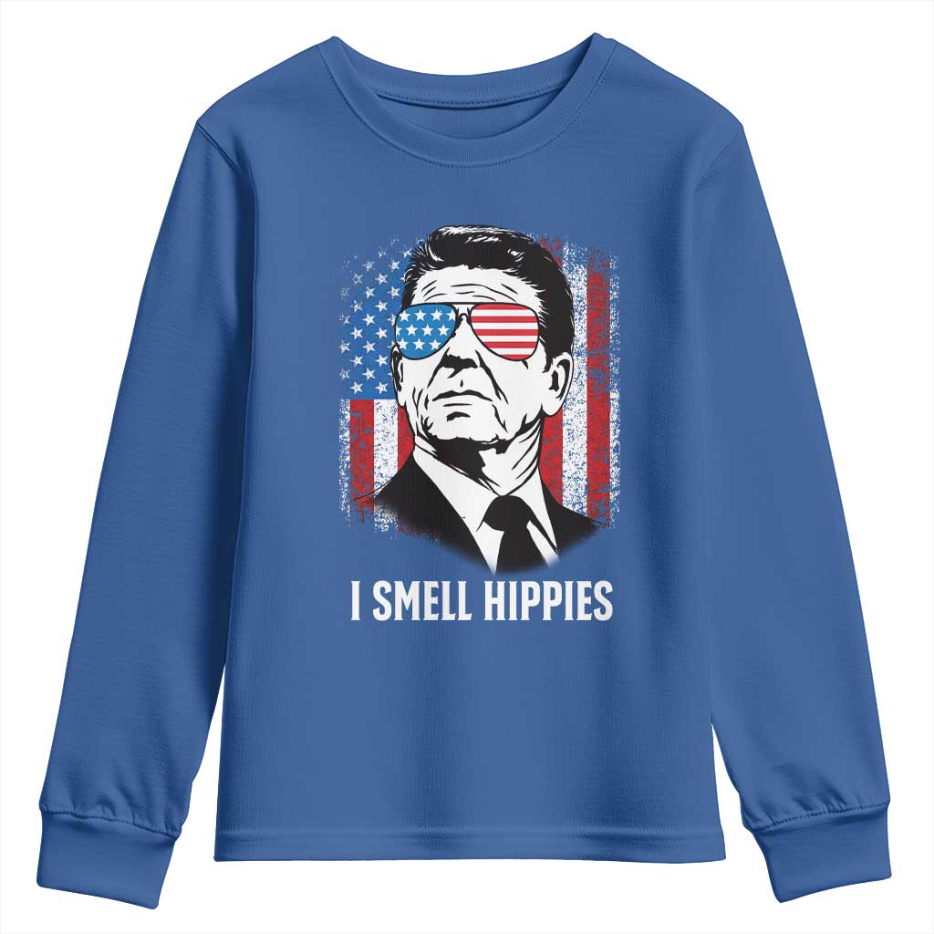 Ronald Reagan 4th of July America Flag Youth Sweatshirt I Smell Hippies