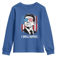 Ronald Reagan 4th of July America Flag Youth Sweatshirt I Smell Hippies