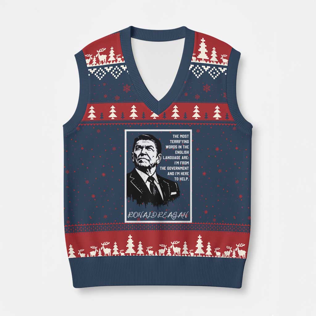 Ronald Reagan Quote V-Neck Knit Sweater Vest American Flag US President