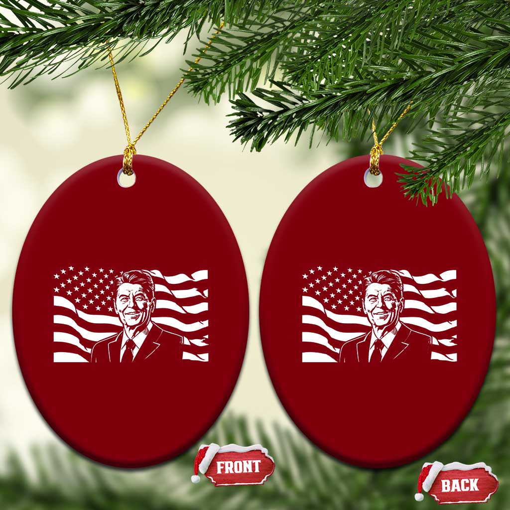 Ronald Reagan America Flag US President Ceramic Ornament