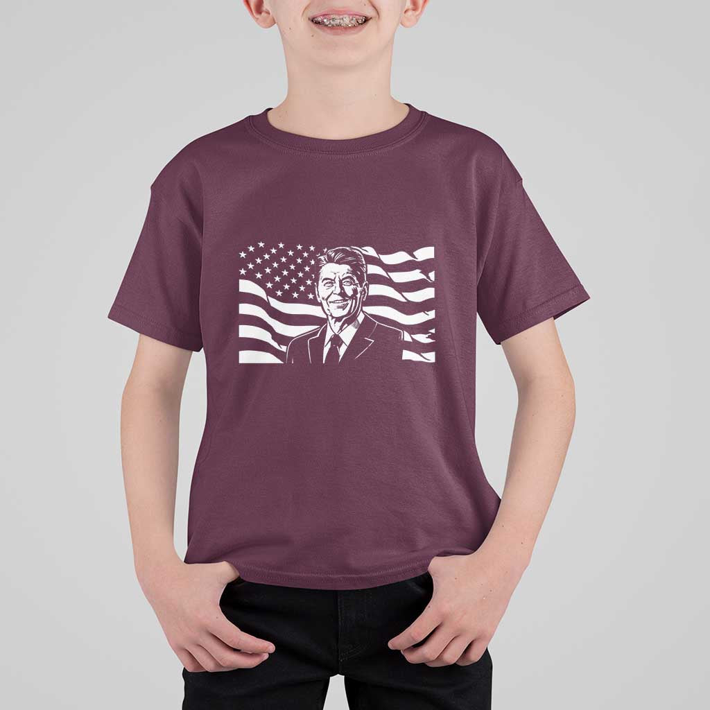 Ronald Reagan America Flag US President T Shirt For Kid