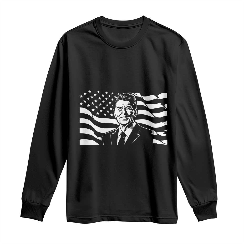 Ronald Reagan America Flag US President Long Sleeve Shirt
