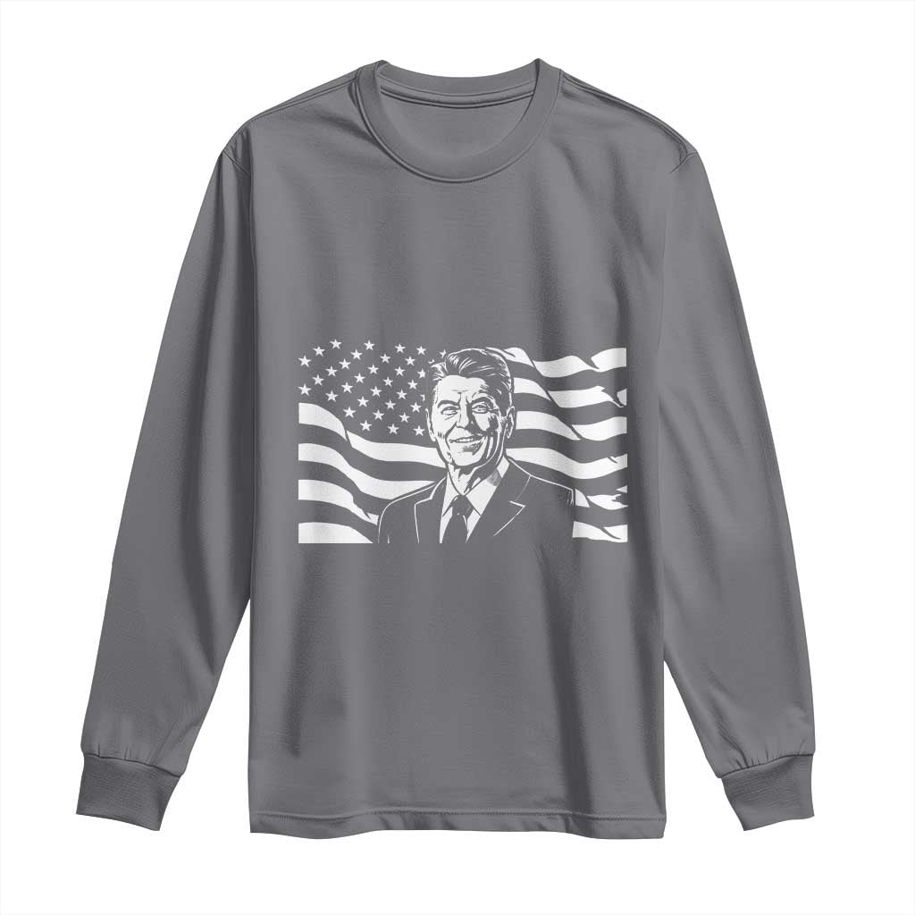 Ronald Reagan America Flag US President Long Sleeve Shirt