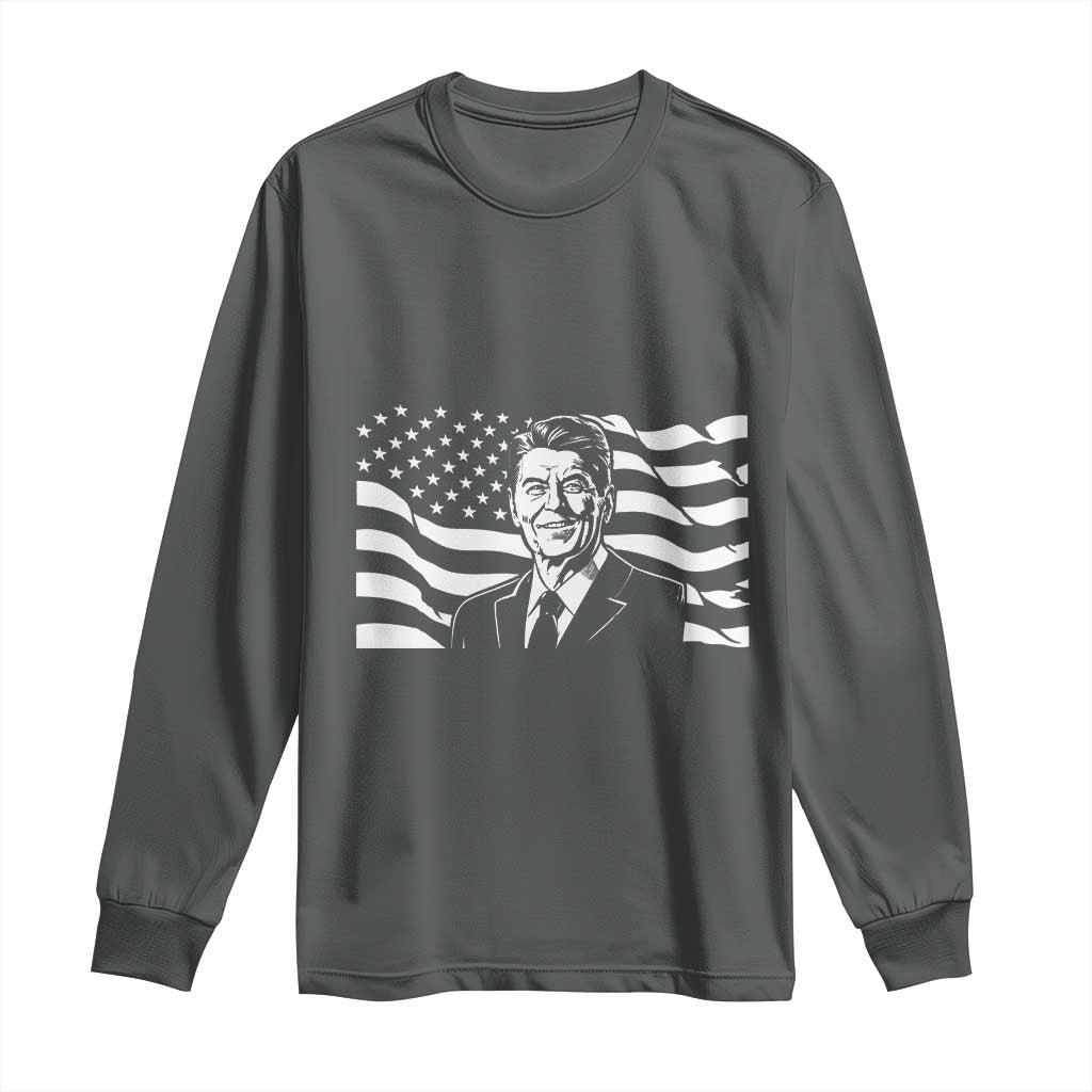 Ronald Reagan America Flag US President Long Sleeve Shirt