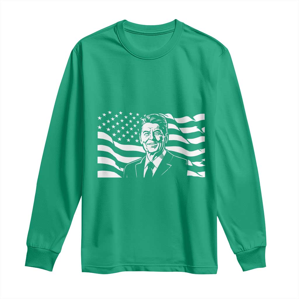 Ronald Reagan America Flag US President Long Sleeve Shirt