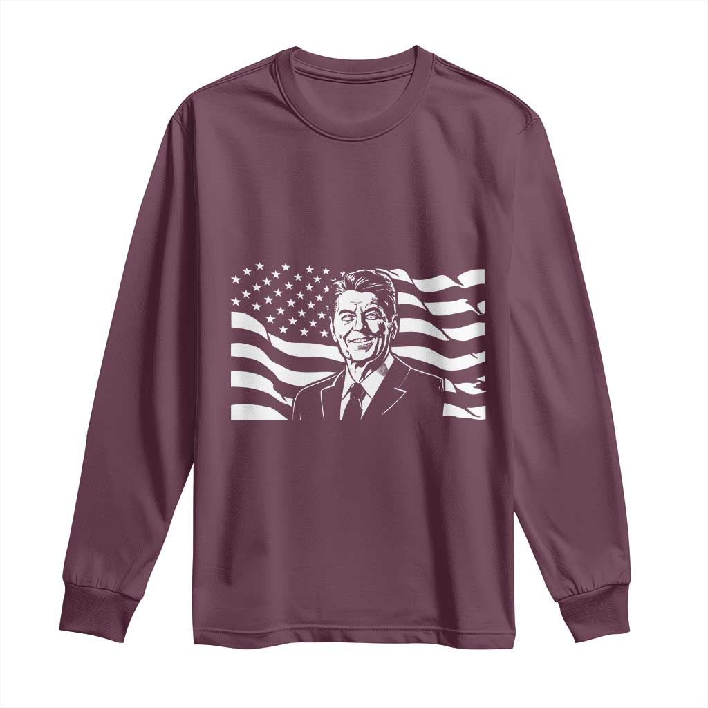 Ronald Reagan America Flag US President Long Sleeve Shirt