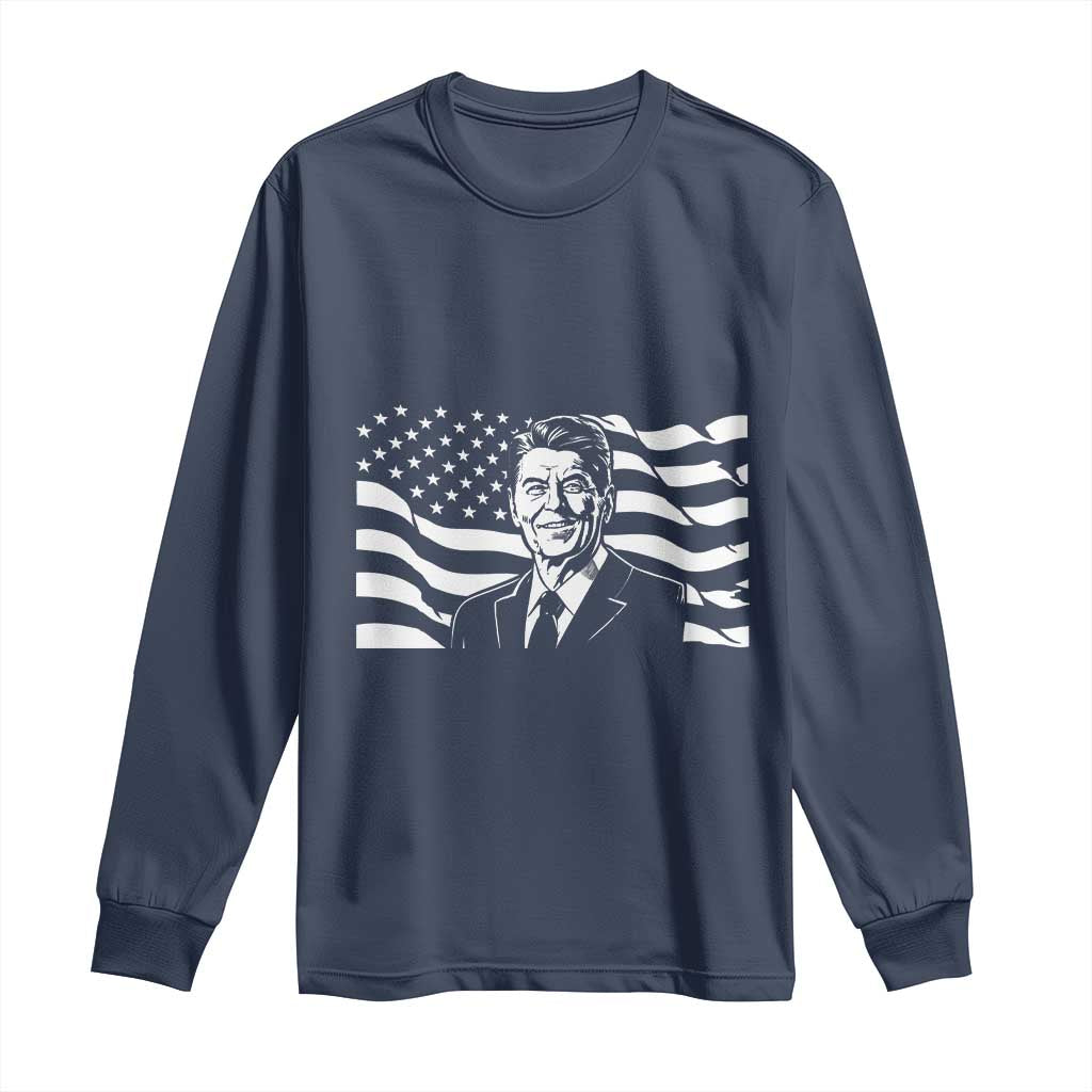 Ronald Reagan America Flag US President Long Sleeve Shirt