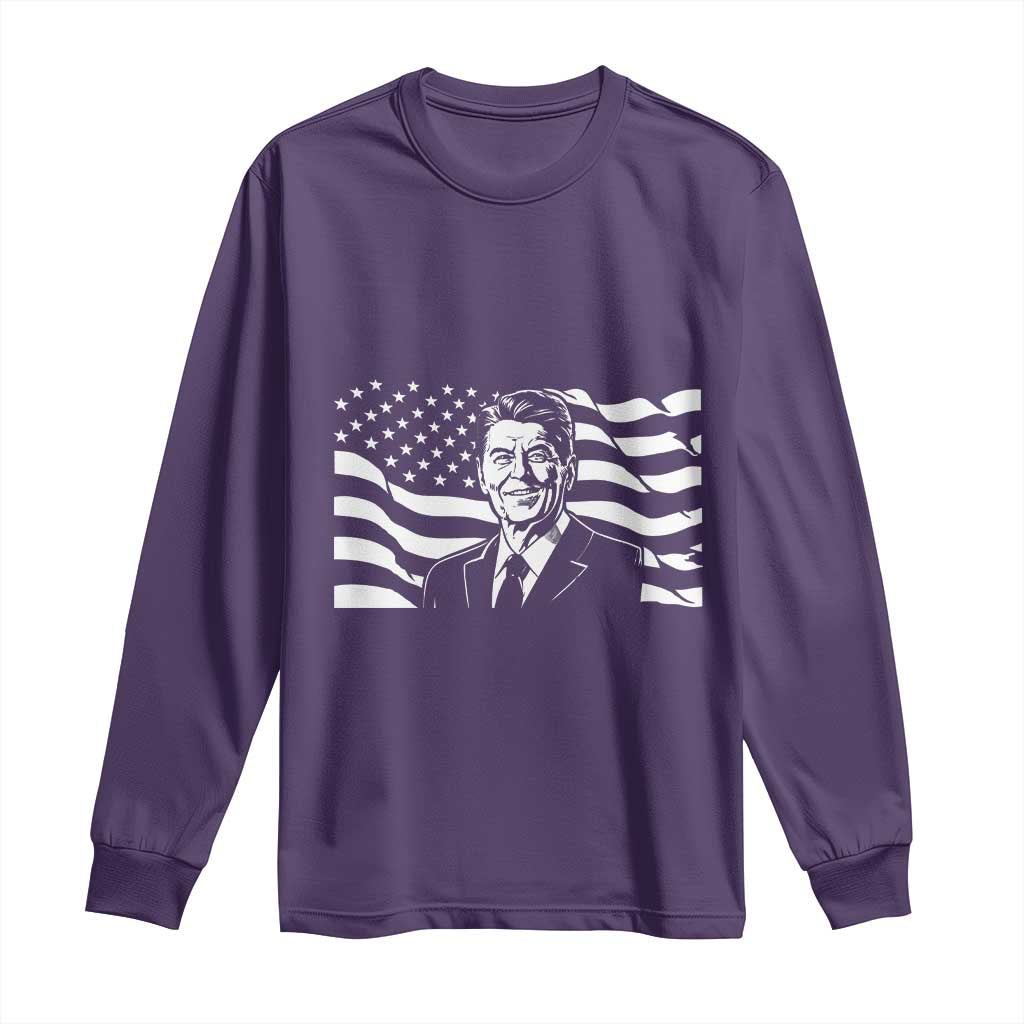 Ronald Reagan America Flag US President Long Sleeve Shirt