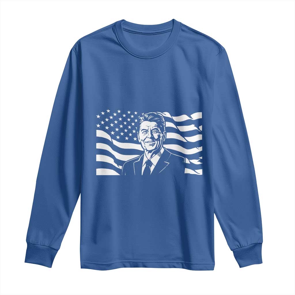 Ronald Reagan America Flag US President Long Sleeve Shirt