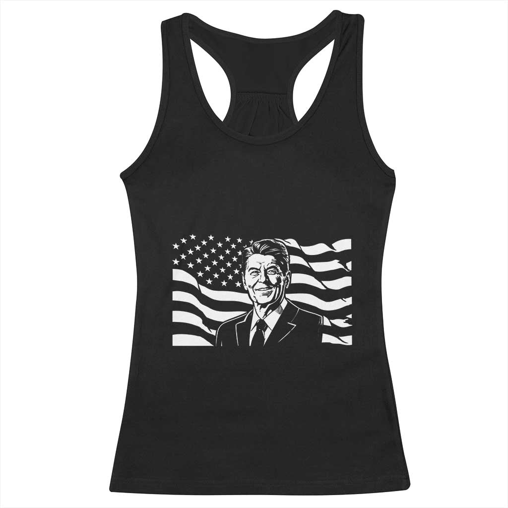 Ronald Reagan America Flag US President Racerback Tank Top