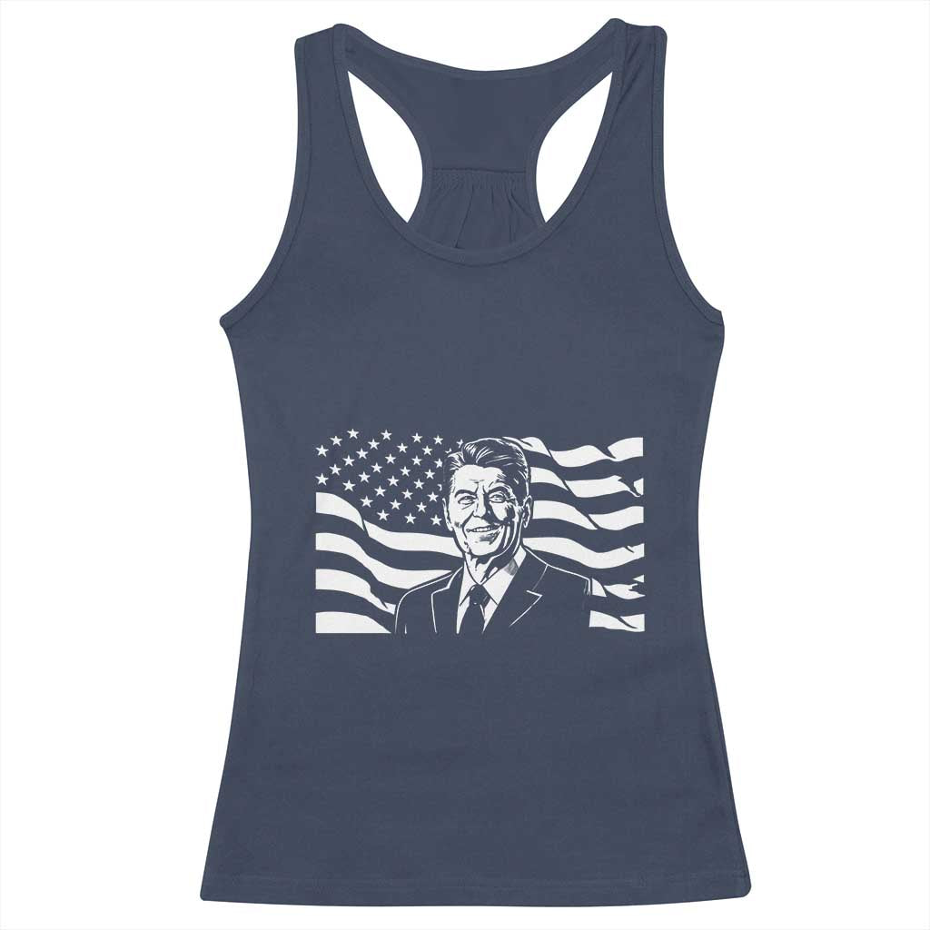 Ronald Reagan America Flag US President Racerback Tank Top