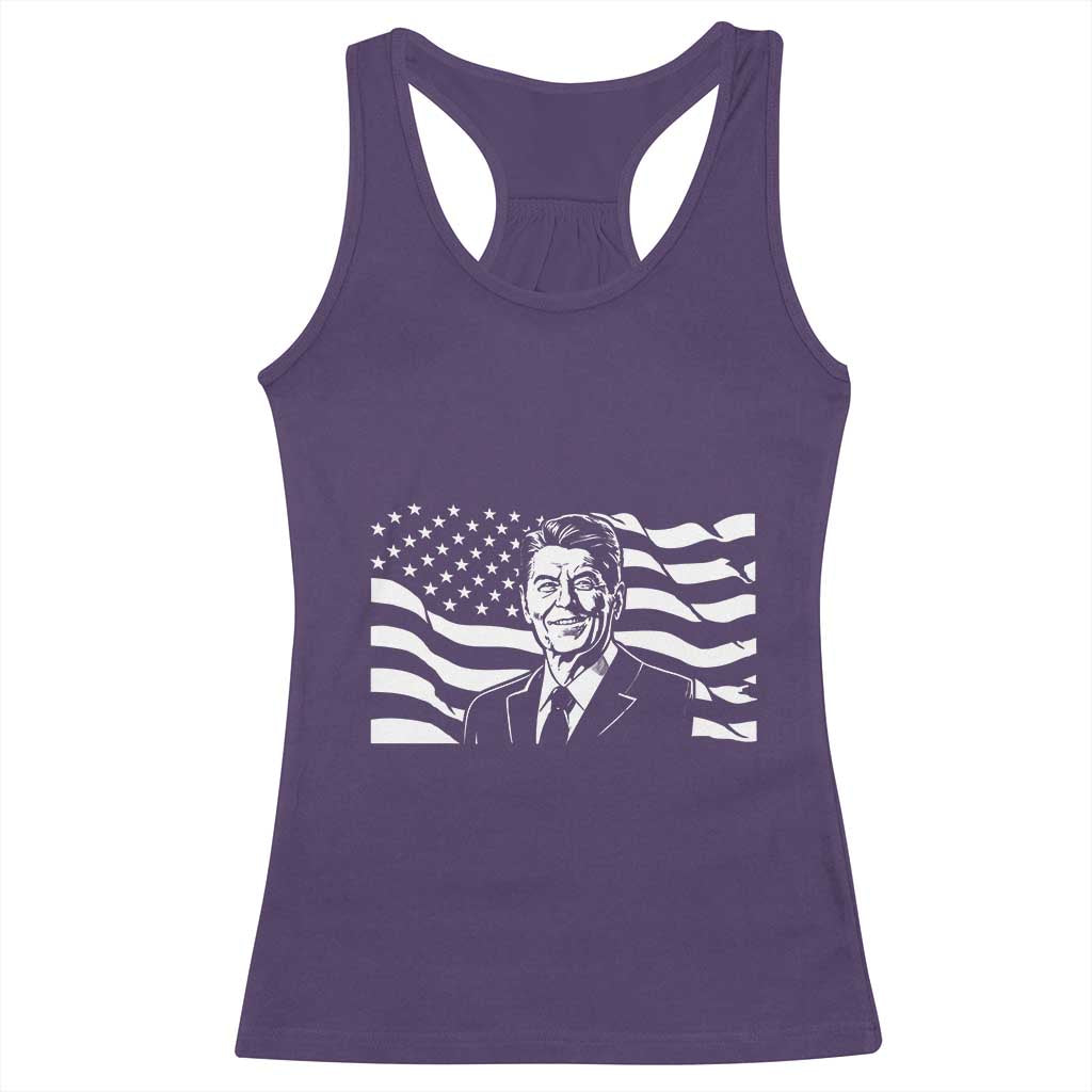 Ronald Reagan America Flag US President Racerback Tank Top