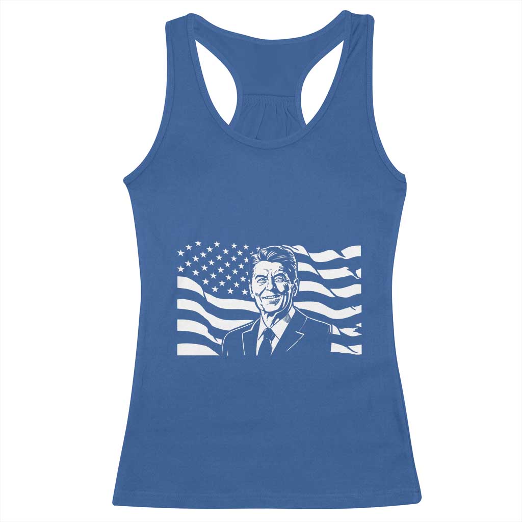 Ronald Reagan America Flag US President Racerback Tank Top