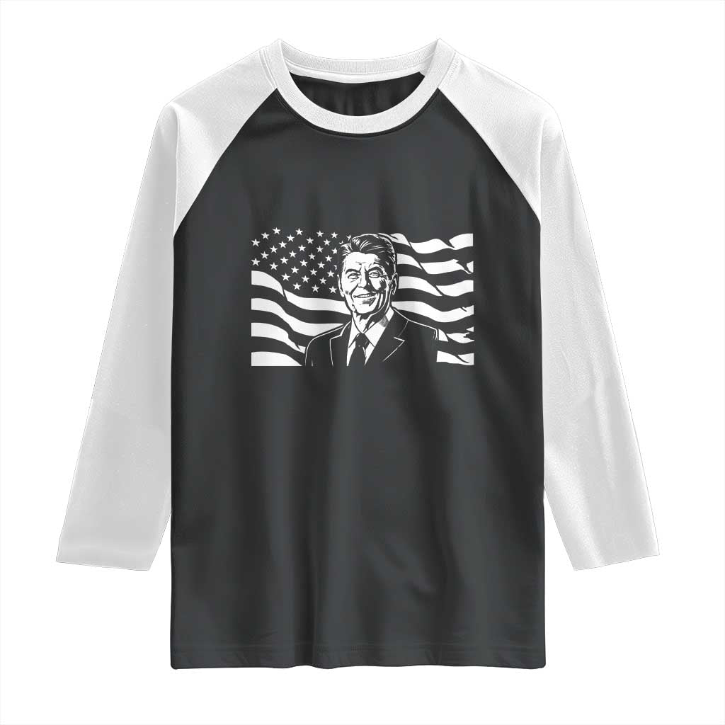 Ronald Reagan America Flag US President Raglan Shirt