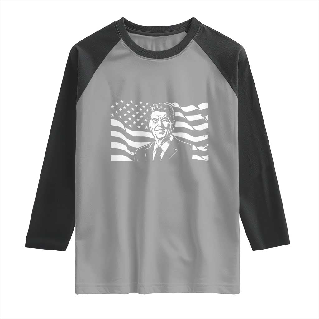 Ronald Reagan America Flag US President Raglan Shirt