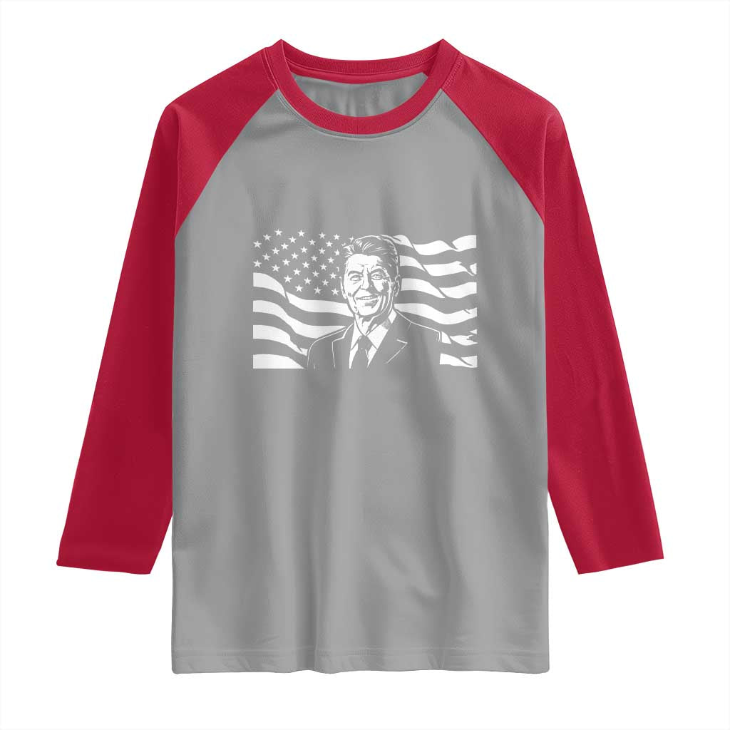 Ronald Reagan America Flag US President Raglan Shirt