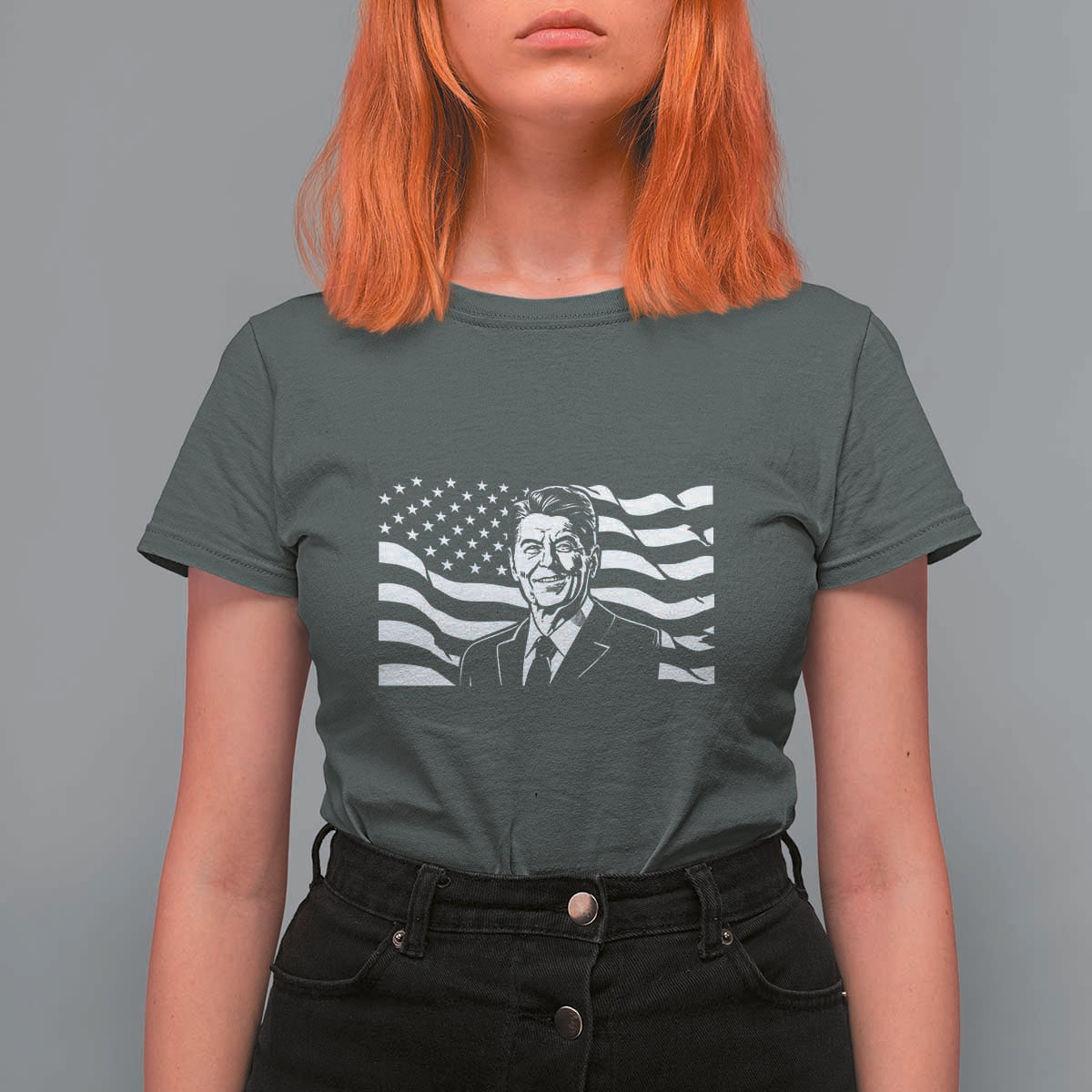 Ronald Reagan America Flag US President T Shirt For Women