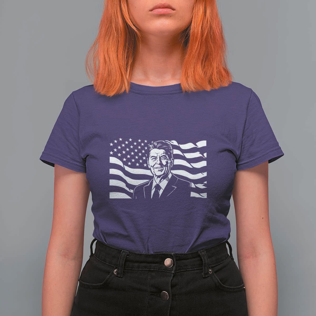 Ronald Reagan America Flag US President T Shirt For Women