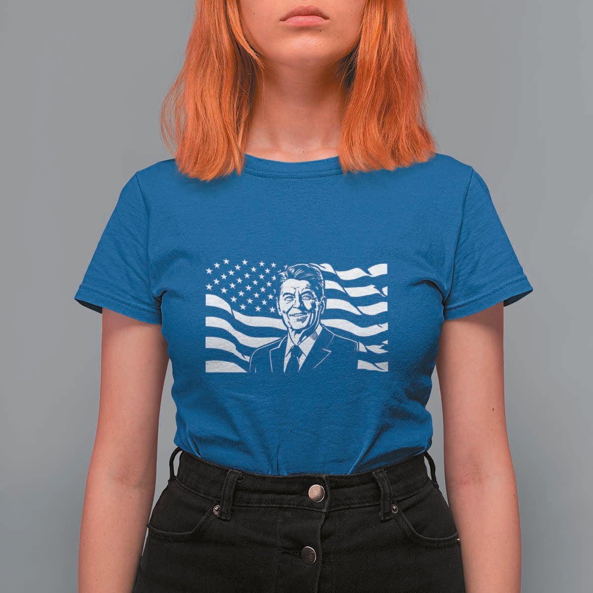 Ronald Reagan America Flag US President T Shirt For Women