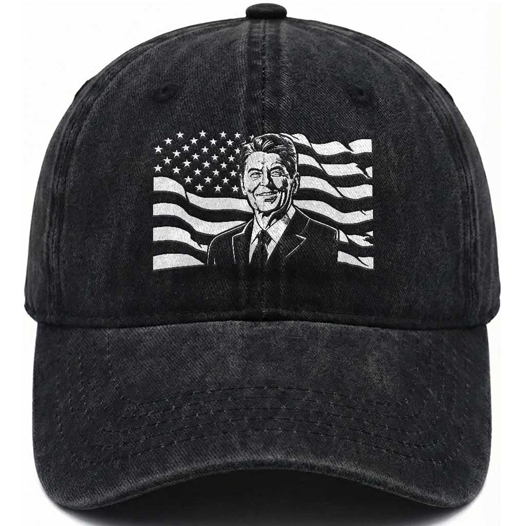 Ronald Reagan America Flag US President Washed Cotton Baseball Cap