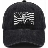 Ronald Reagan America Flag US President Washed Cotton Baseball Cap