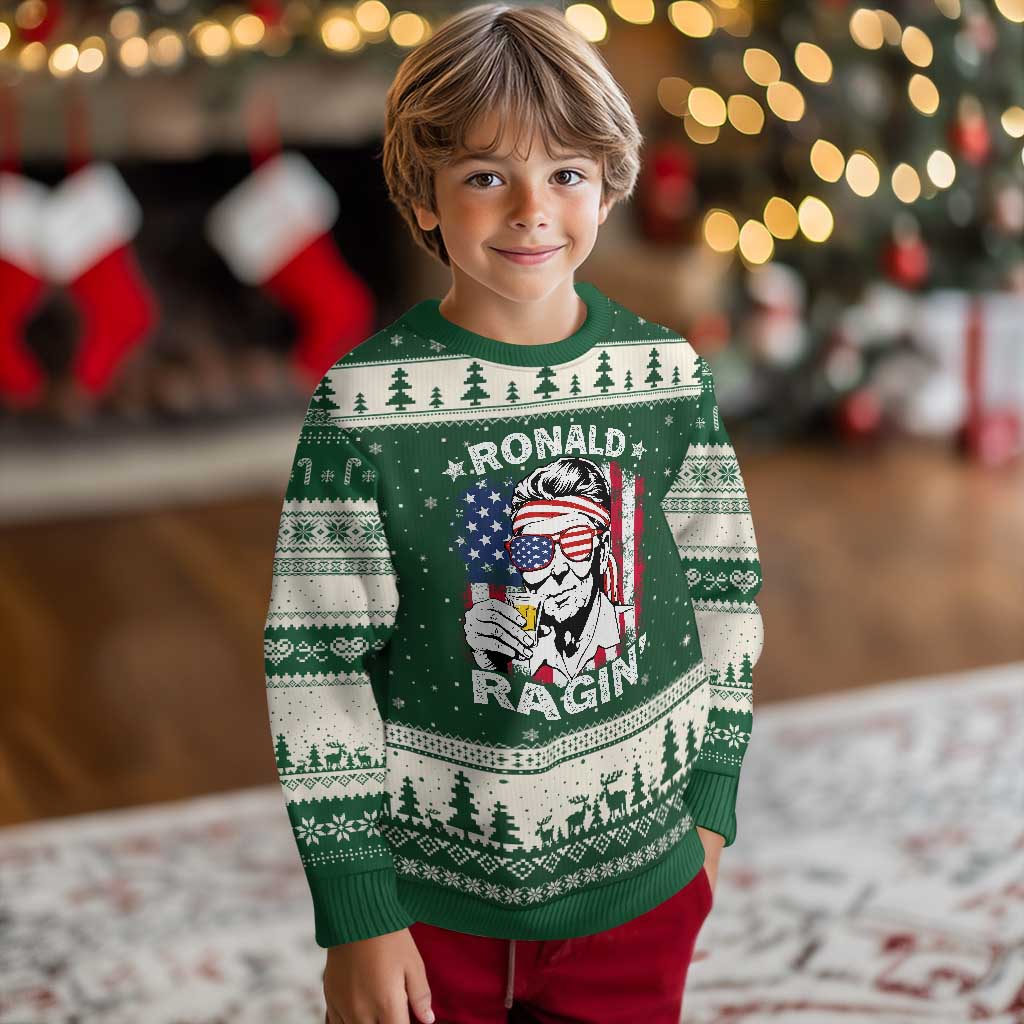 Ronald Reagan Ugly Christmas Sweater 4th of July America Flag Beer