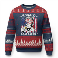 Ronald Reagan Ugly Christmas Sweater 4th of July America Flag Beer
