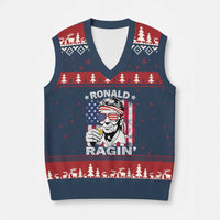 Ronald Reagan V-Neck Knit Sweater Vest 4th of July America Flag Beer