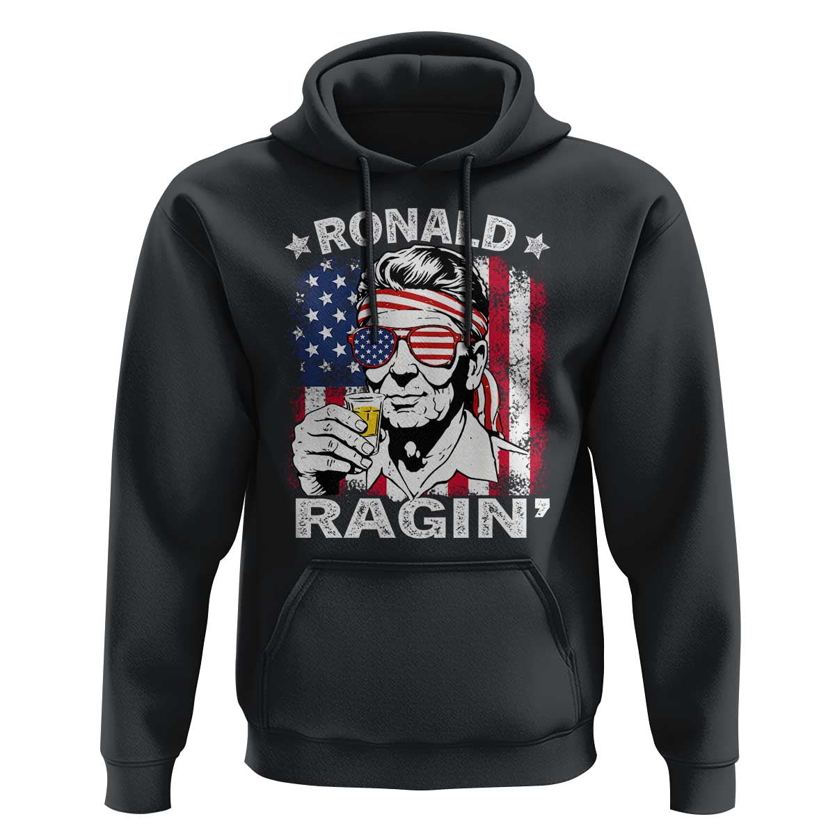 Ronald Reagan Hoodie 4th of July America Flag Beer