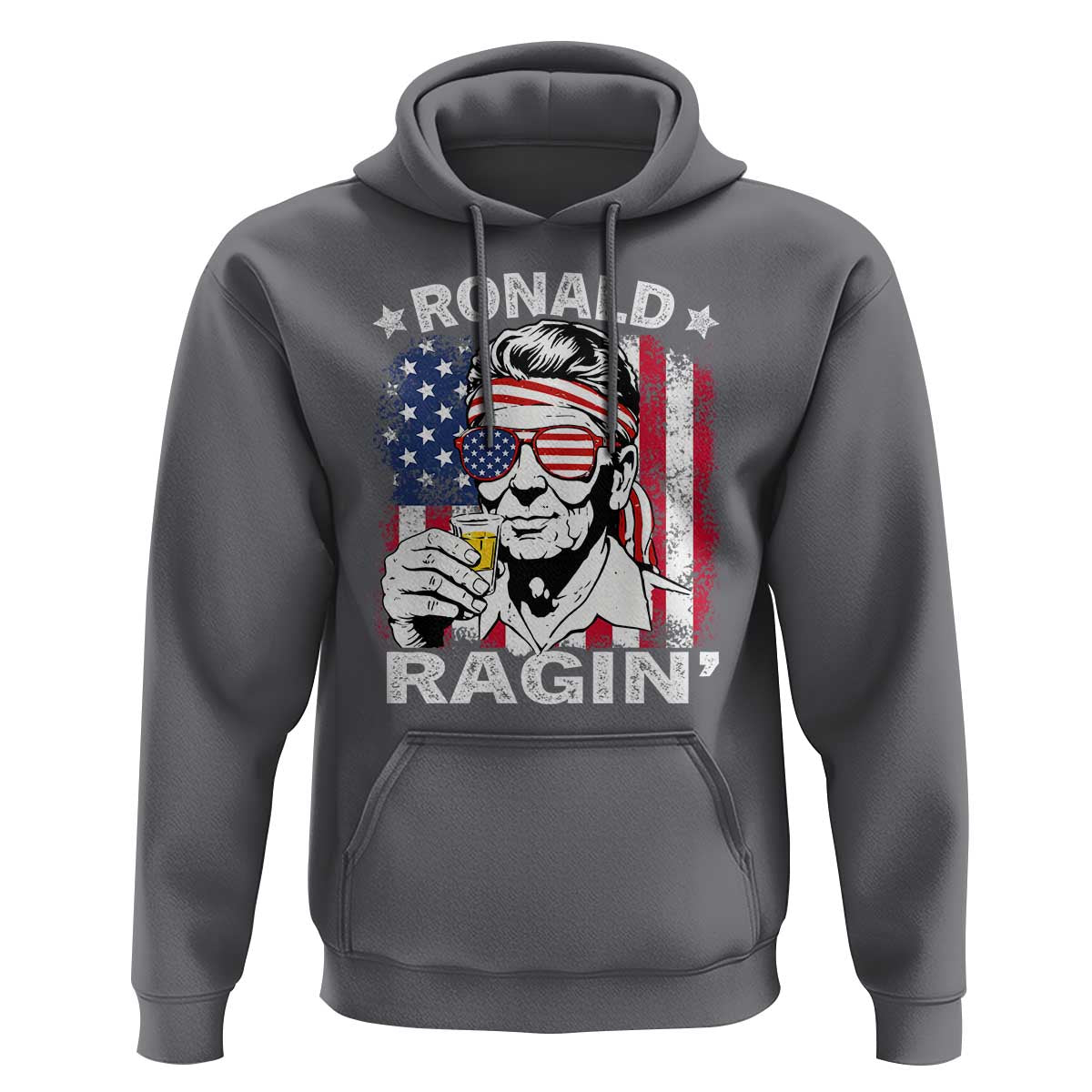 Ronald Reagan Hoodie 4th of July America Flag Beer