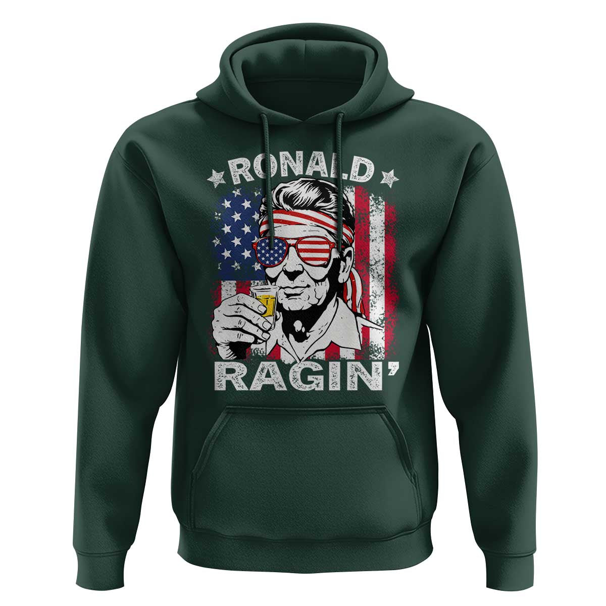 Ronald Reagan Hoodie 4th of July America Flag Beer