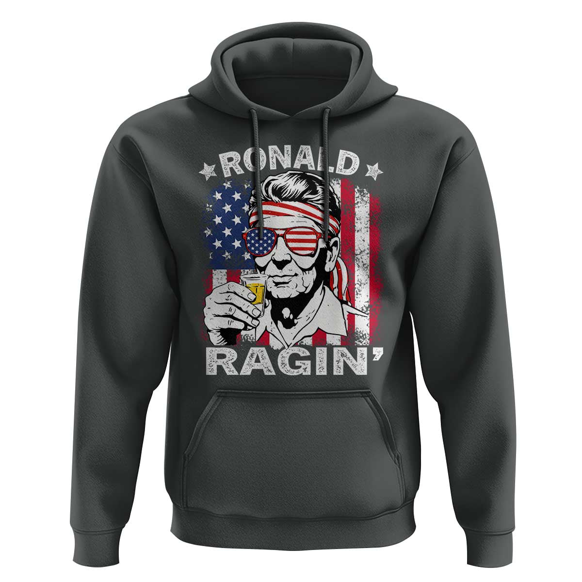Ronald Reagan Hoodie 4th of July America Flag Beer