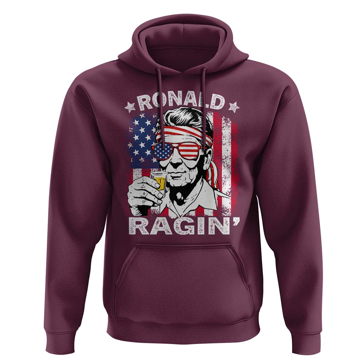 Ronald Reagan Hoodie 4th of July America Flag Beer