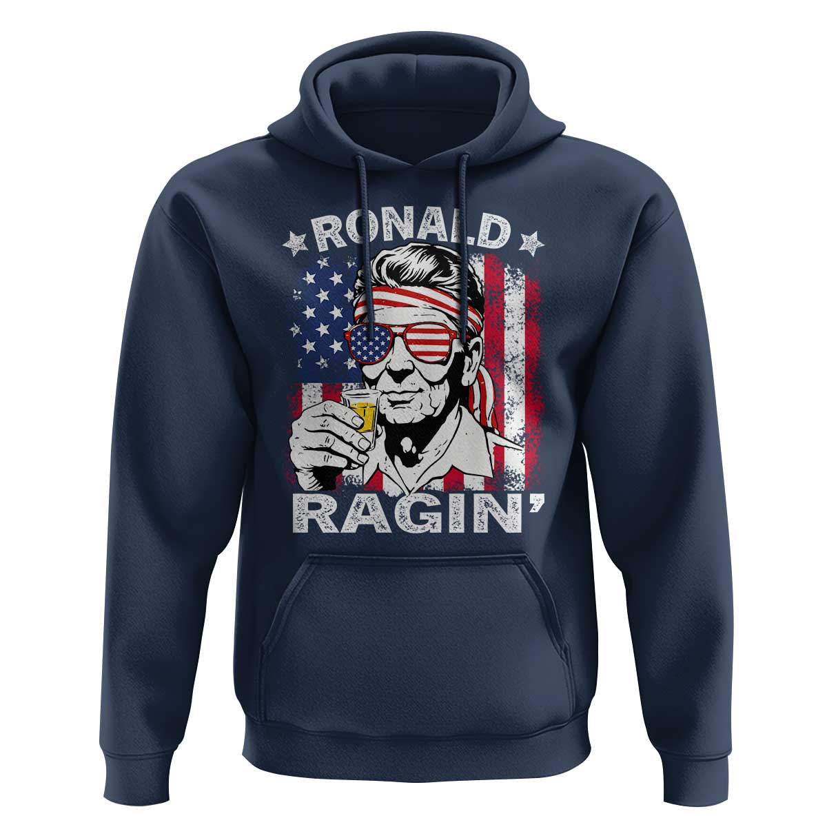Ronald Reagan Hoodie 4th of July America Flag Beer