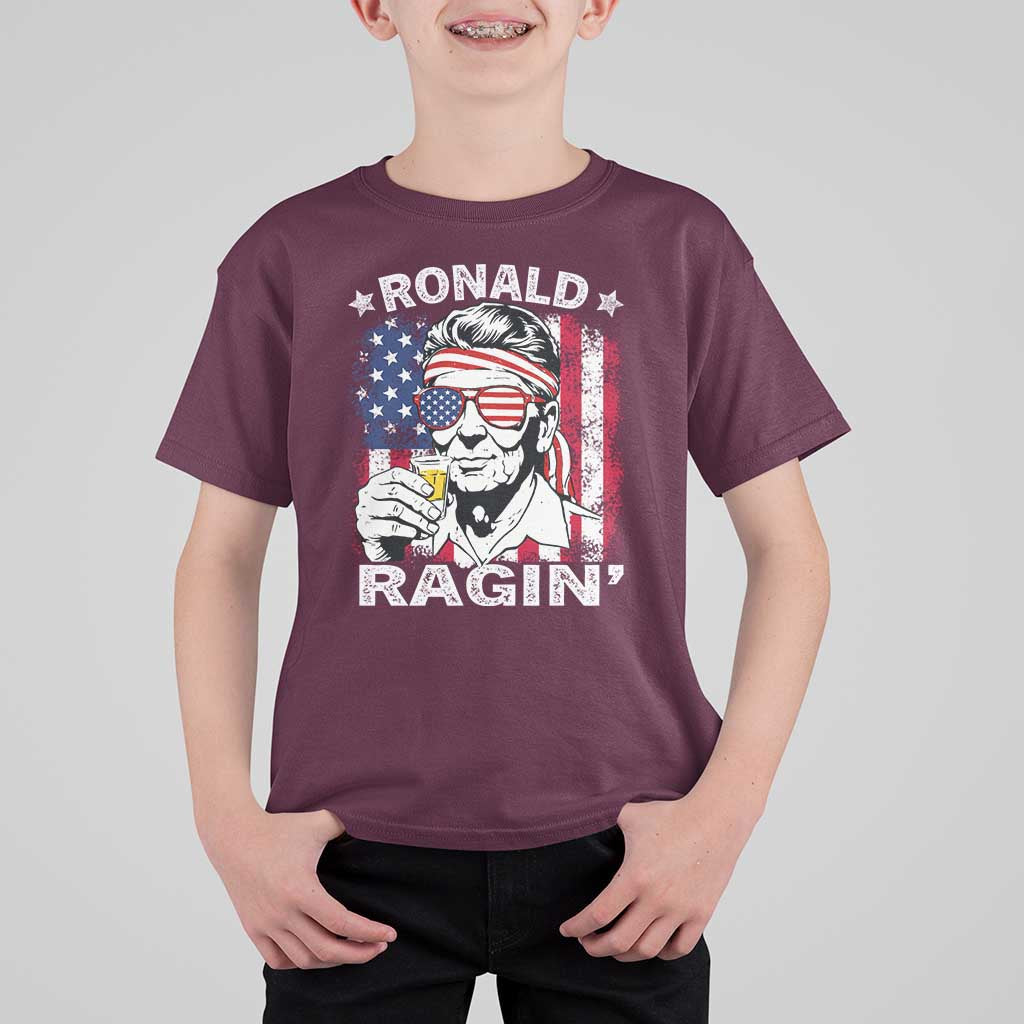 Ronald Reagan T Shirt For Kid 4th of July America Flag Beer