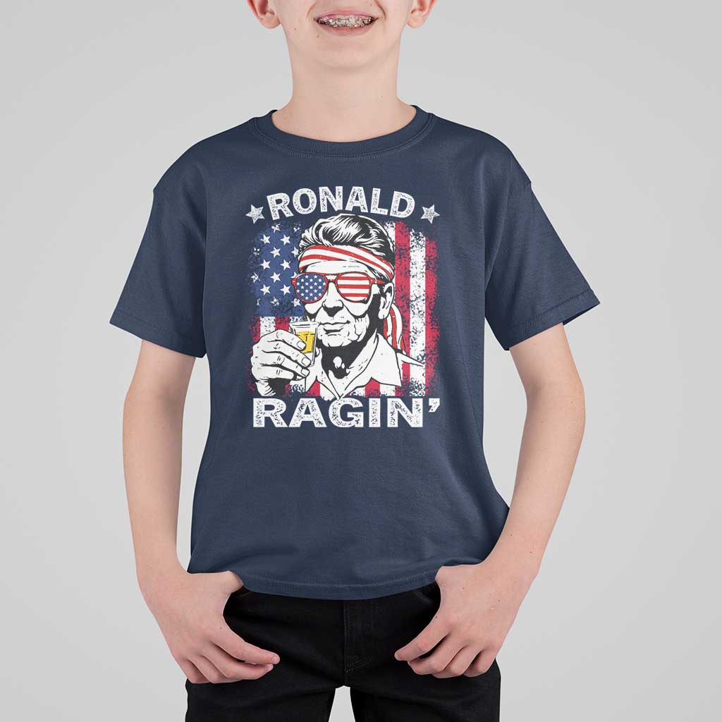Ronald Reagan T Shirt For Kid 4th of July America Flag Beer