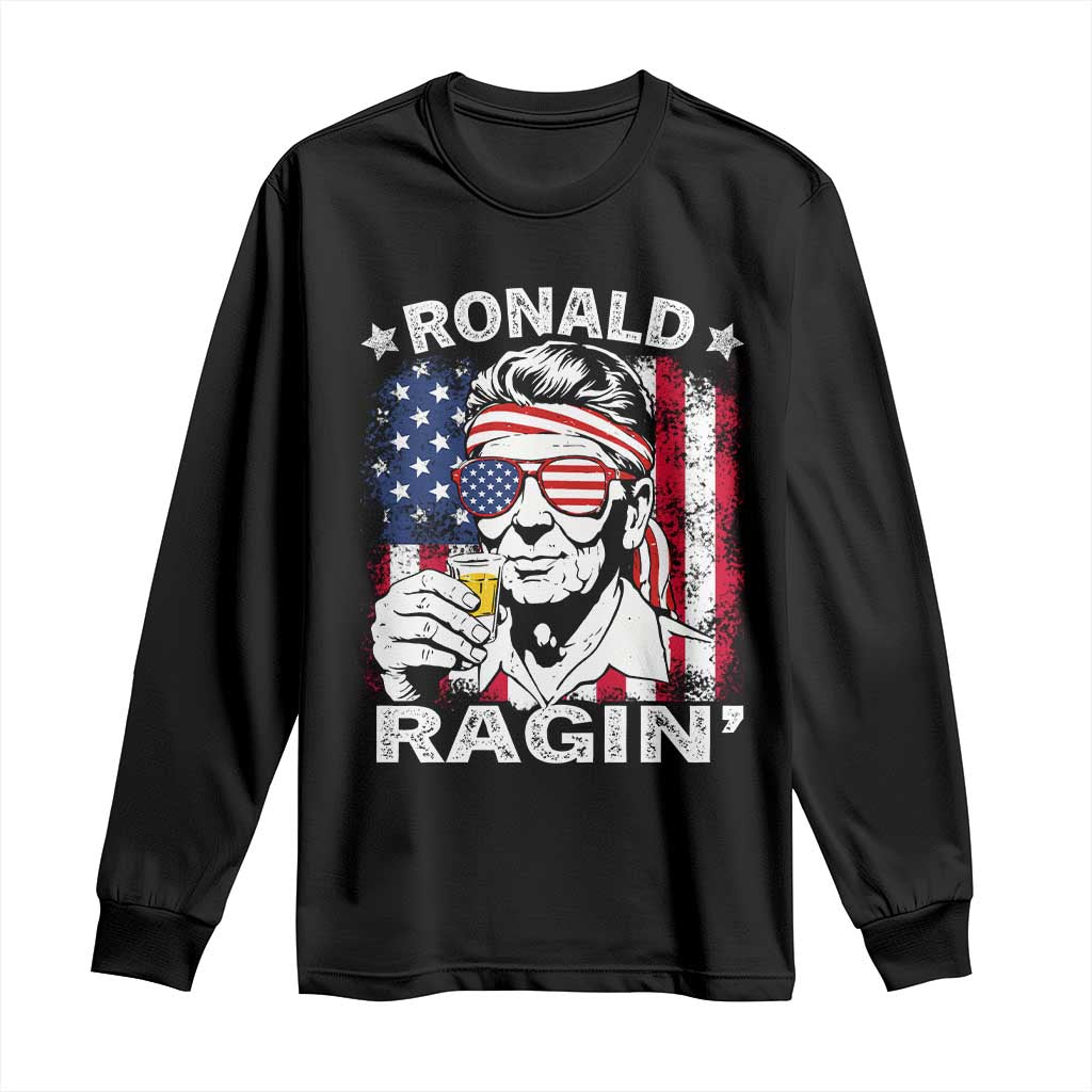 Ronald Reagan Long Sleeve Shirt 4th of July America Flag Beer