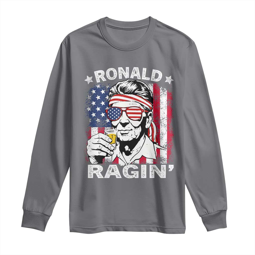 Ronald Reagan Long Sleeve Shirt 4th of July America Flag Beer