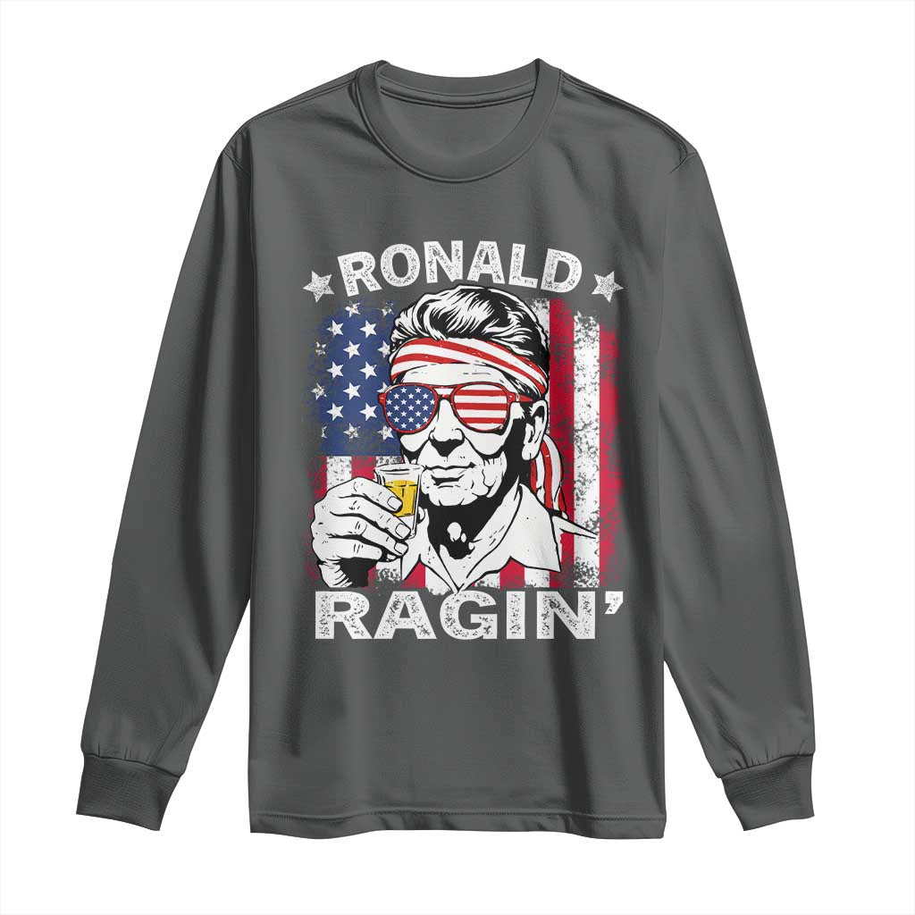 Ronald Reagan Long Sleeve Shirt 4th of July America Flag Beer