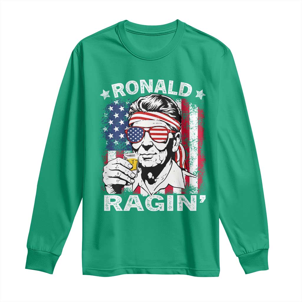 Ronald Reagan Long Sleeve Shirt 4th of July America Flag Beer