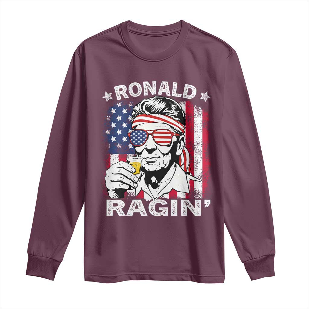 Ronald Reagan Long Sleeve Shirt 4th of July America Flag Beer
