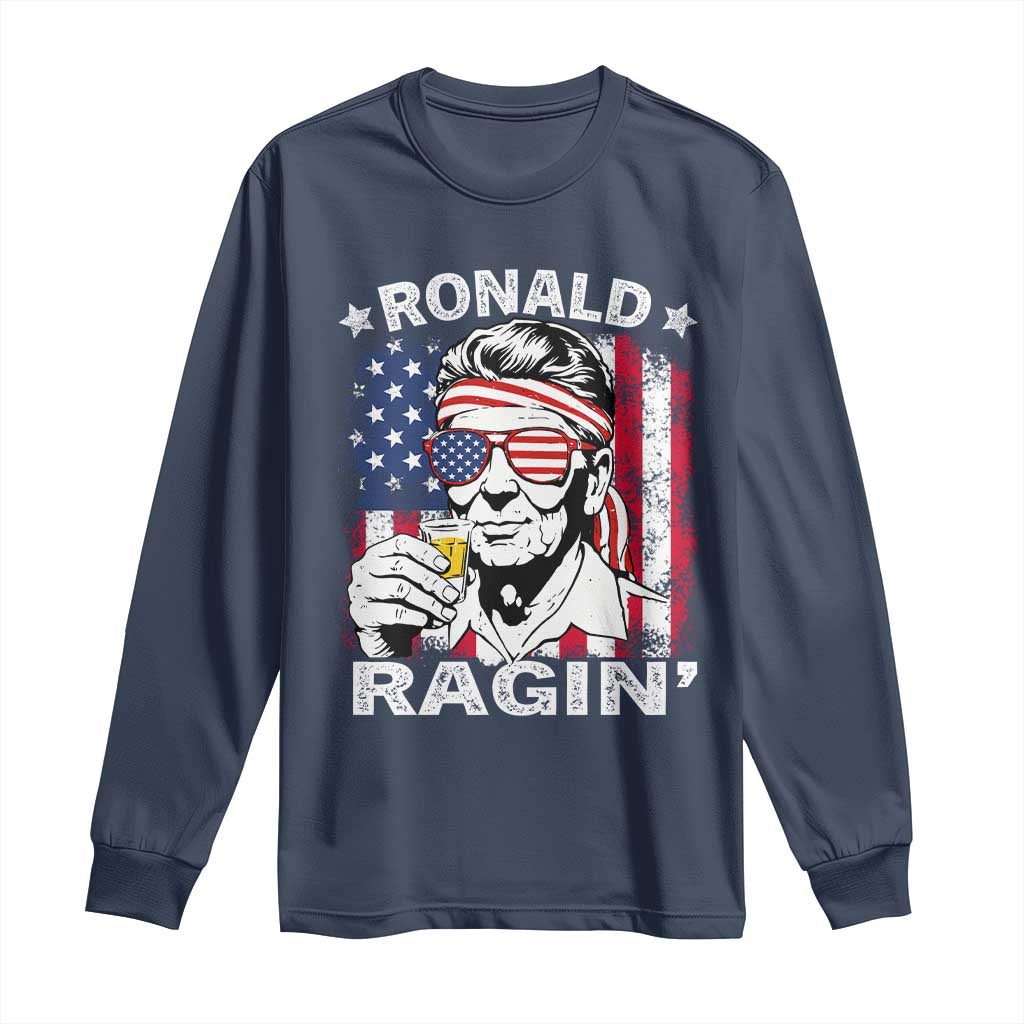Ronald Reagan Long Sleeve Shirt 4th of July America Flag Beer