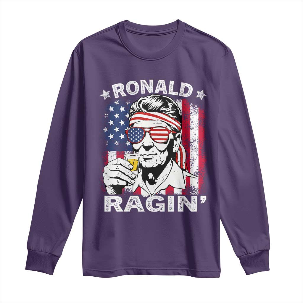 Ronald Reagan Long Sleeve Shirt 4th of July America Flag Beer