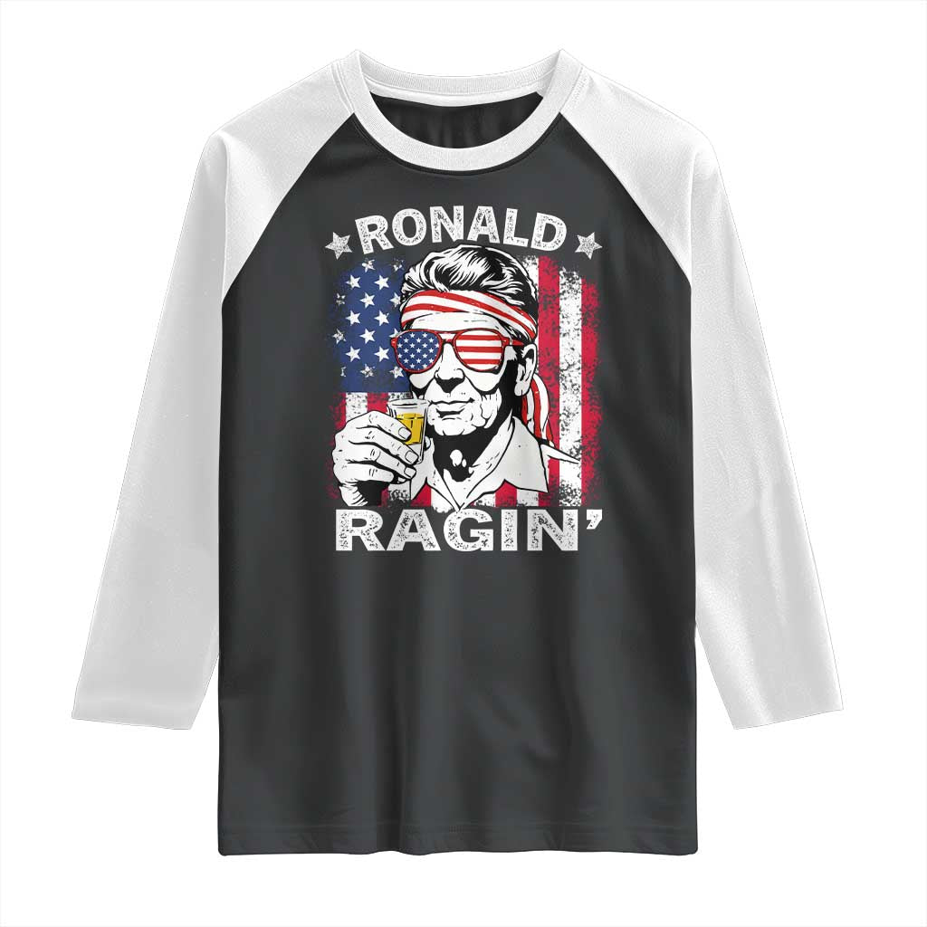Ronald Reagan Raglan Shirt 4th of July America Flag Beer