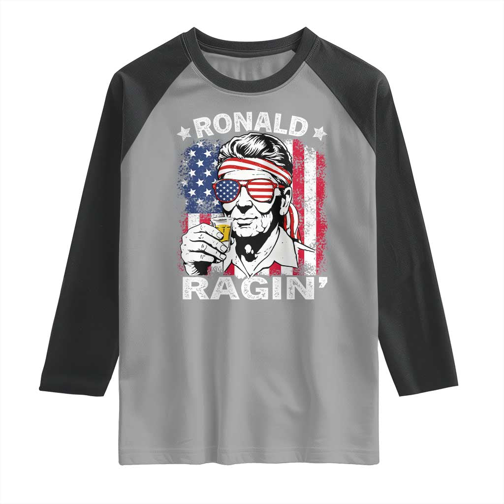 Ronald Reagan Raglan Shirt 4th of July America Flag Beer