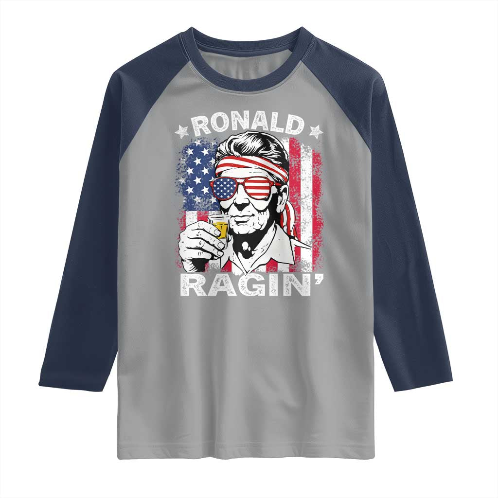 Ronald Reagan Raglan Shirt 4th of July America Flag Beer